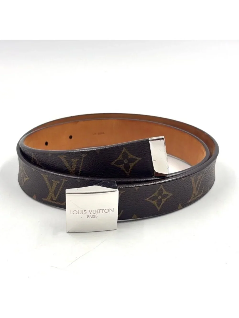Louis Vuitton Ceinture Carre Leather Brown Belt Silver